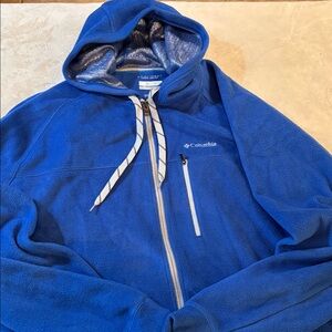 Columbia Omni-Heat Pile Fleece Jacket Hooded XXL Blue Performance VTG Gorpcore